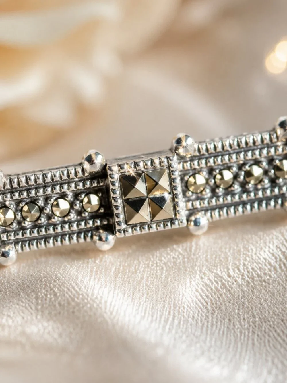 Judith Jack Sterling Silver Marcasite Bar Brooch | Vintage Art Deco Style Pin